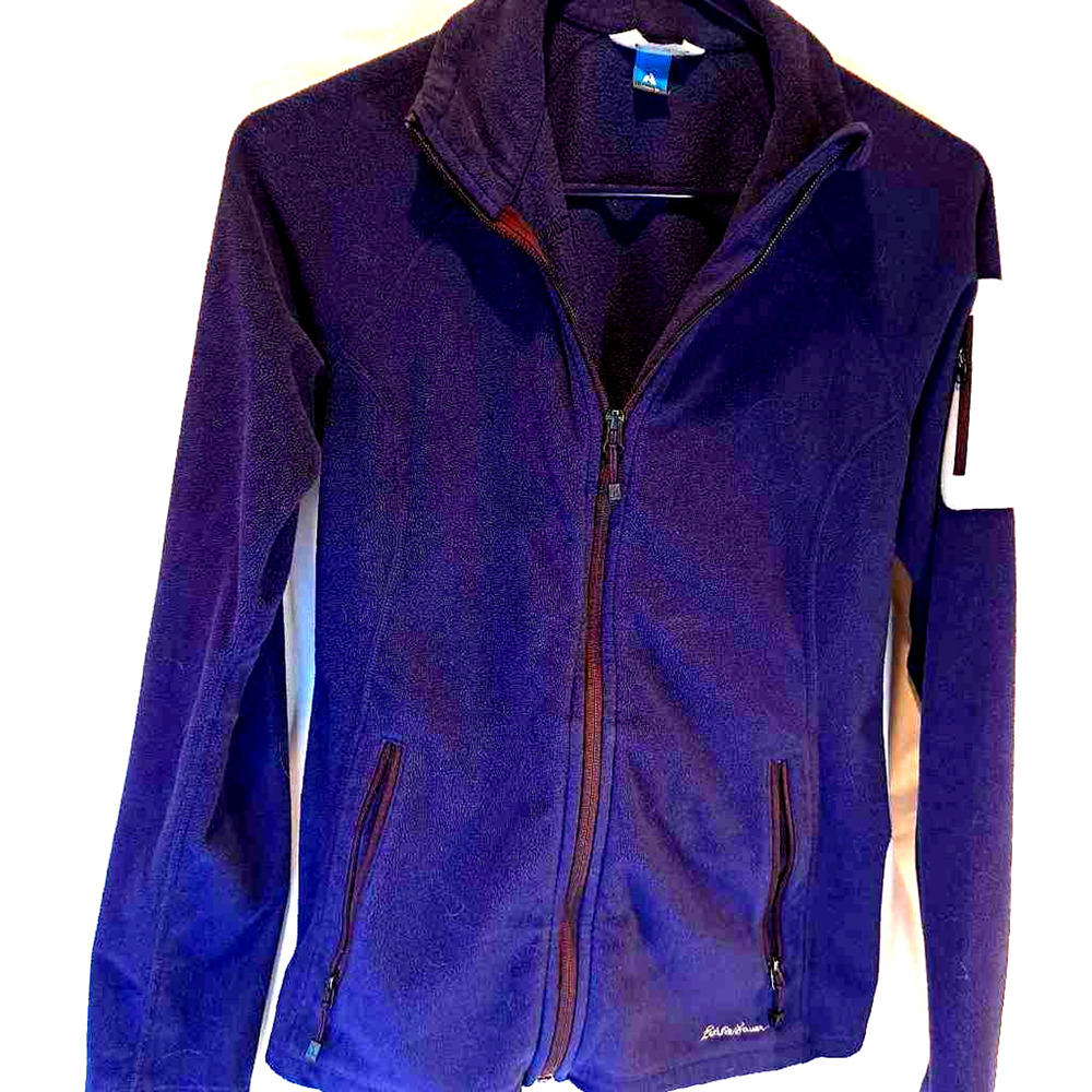 Eddie Bauer Women's Fleece Jacket Solid Blue Full Zip Front Pockets Mock Neck M